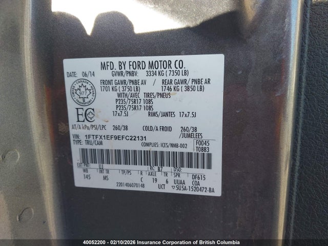 Ford F150 2014 1FTFX1EF9EFC22131 Image 9