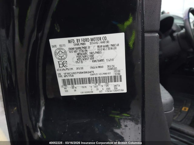 40052225 :رقم المزاد ، 1FMCU0D75BKB62475 vin ، 2011 Ford Escape Xlt مزاد بيع