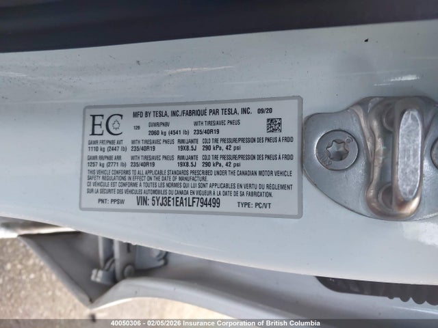 5YJ3E1EA1LF794499 Tesla MODEL 3