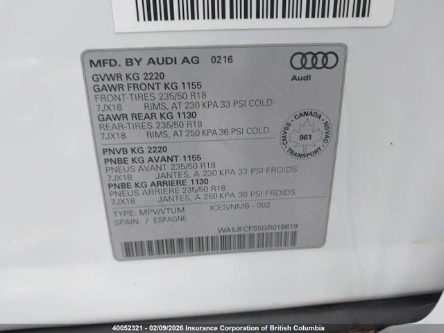 WA1JFCFS5GR018619 Audi Q3