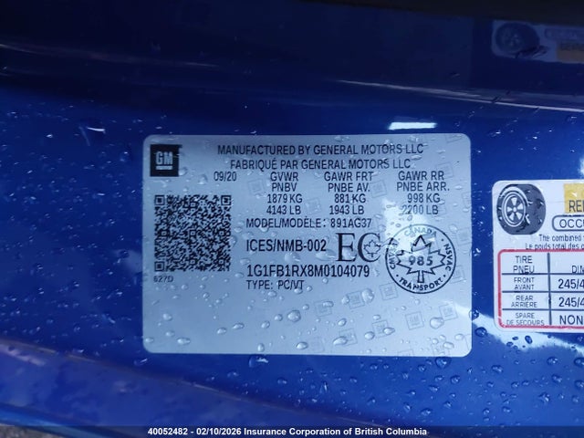 1G1FB1RX8M0104079 Chevrolet Camaro Ls/lt