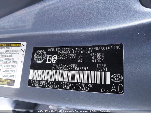 Aukcja sprzedaży 2007 Toyota Corolla Matrix Xr, vin: 2T1KR32EX7C667697, numer aukcji: 40042432