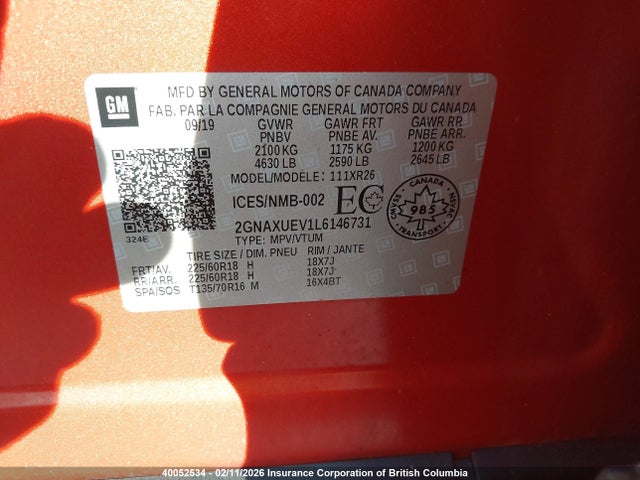 2GNAXUEV1L6146731 Chevrolet EQUINOX LT