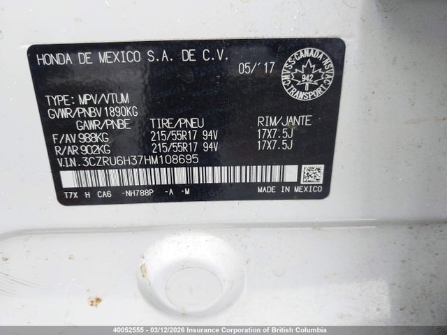 3CZRU6H37HM108695 Honda HR-V
