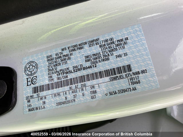 1FTFW5L52RFB04612 Ford F150