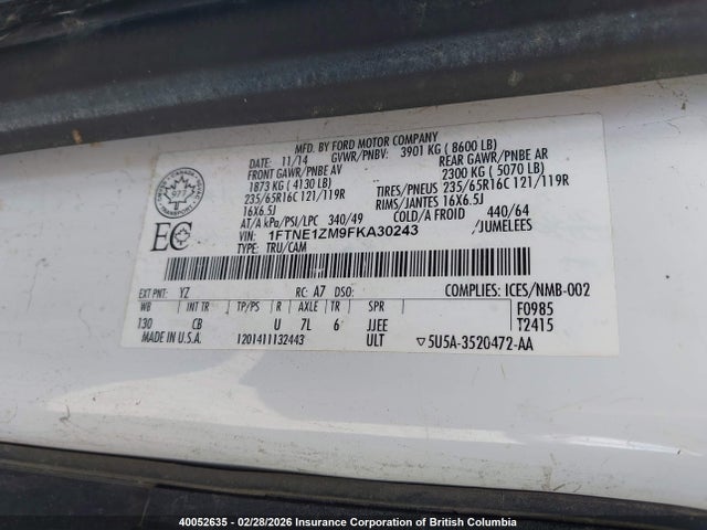 1FTNE1ZM9FKA30243 Ford Transit T-150