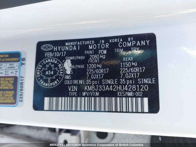 KM8J33A42HU428120 Hyundai TUCSON SE