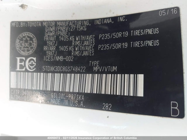 Toyota SIENNA SE 2016 5TDXK3DC8GS748422 Image 9