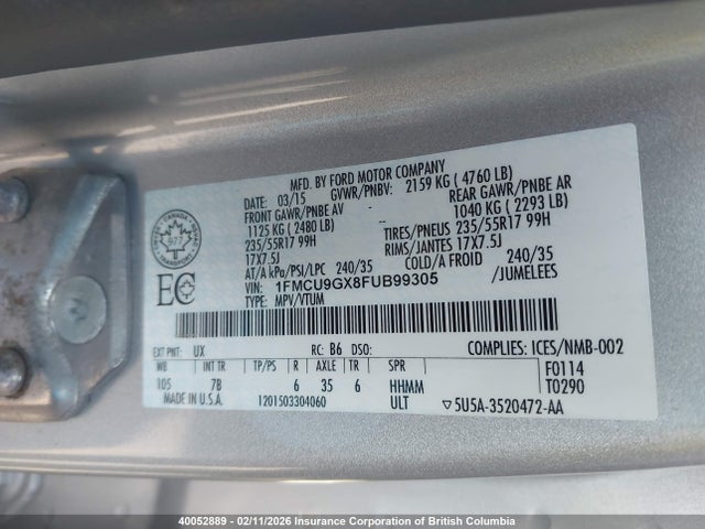 1FMCU9GX8FUB99305 Ford ESCAPE SE