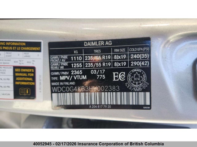 WDC0G4KB3HV002383 Mercedes-Benz Glc 300 4matic