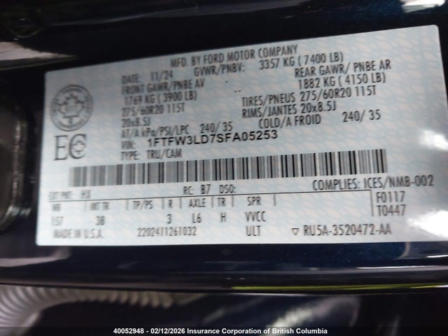 Ford F150 2025 1FTFW3LD7SFA05253 Image 9