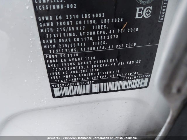 3VV2B7AX8JM107952 Volkswagen Tiguan Se/sel