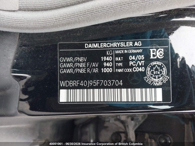 Продажа на аукционе авто 2005 Mercedes-benz C 230k Sport Sedan, vin: WDBRF40J95F703704, номер лота: 40051061