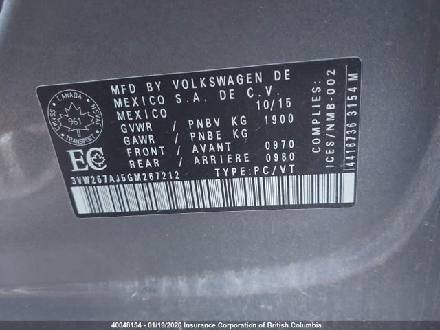 3VW267AJ5GM267212 Volkswagen JETTA S
