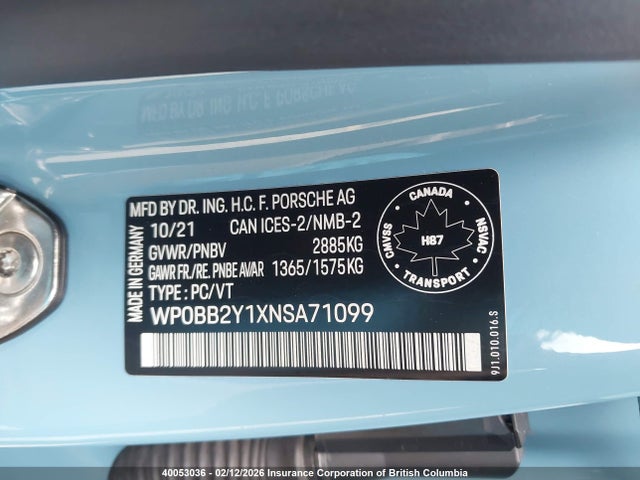 WP0BB2Y1XNSA71099 Porsche Taycan Cross Turismo 4s