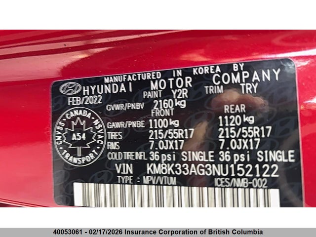 KM8K33AG3NU152122 Hyundai Kona
