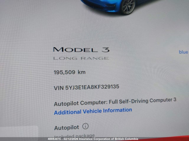 5YJ3E1EA8KF329135 Tesla MODEL 3