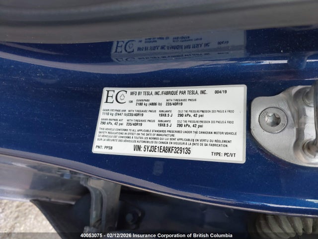 5YJ3E1EA8KF329135 Tesla MODEL 3