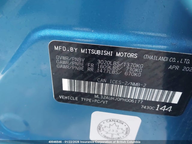 Mitsubishi Mirage Es/le 2023 ML32AUHJ0PH006177 Image 9