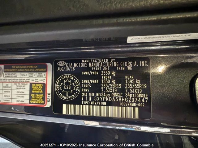 5XYPKDA58HG237447 KIA Sorento Sx/sx Limited