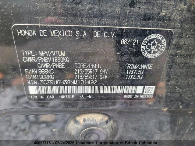 3CZRU6H38NM101492 Honda HR-V