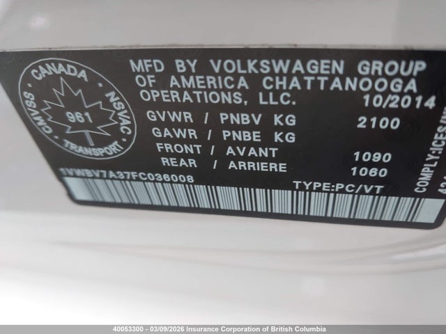 1VWBV7A37FC036008 Volkswagen Passat 2.0 Tdi Comfortline