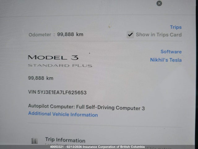 5YJ3E1EA7LF625653 Tesla Model 3 Standard Range Plus