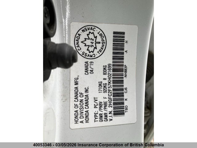 Honda Civic 2019 2HGFC2F57KH021699 Image 6