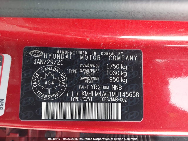 KMHLM4AG1MU145658 Hyundai ELANTRA SEL