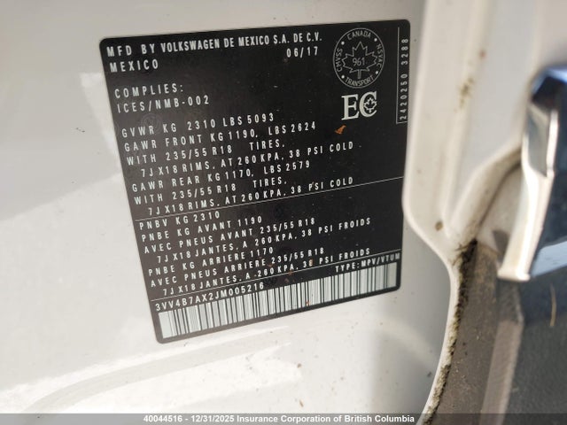 3VV4B7AX2JM005216 Volkswagen Tiguan Sel Premium