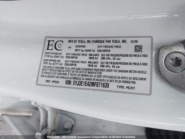 5YJ3E1EA2MF871639 Tesla MODEL 3