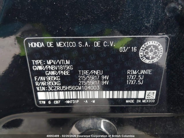 3CZRU5H56GM104003 Honda HR-V