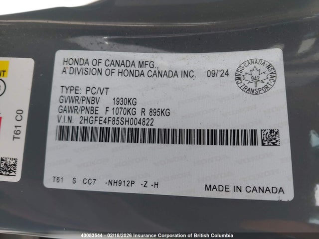 Honda Civic 2025 2HGFE4F85SH004822 Image 9