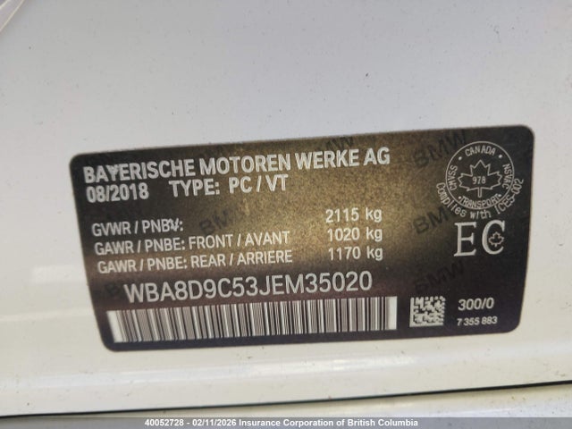 WBA8D9C53JEM35020 BMW 330 XI