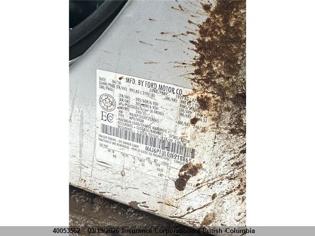 40053562 :رقم المزاد ، MAJ6P1UL0JC218865 vin ، 2018 Ford Ecosport Se مزاد بيع