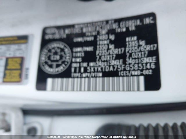 5XYKTDA75FG585146 KIA SORENTO LX