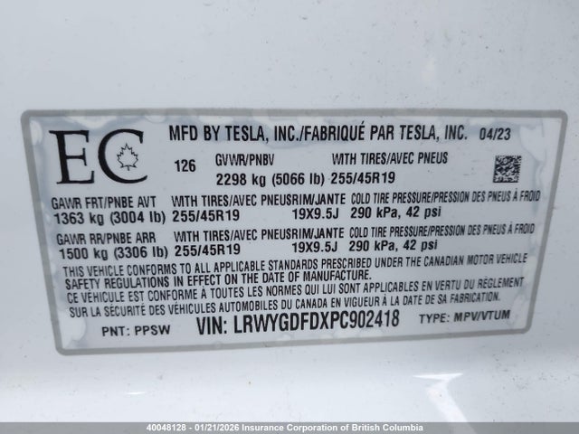 LRWYGDFDXPC902418 Tesla Model Y