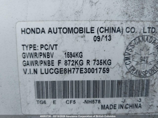 LUCGE8H77E3001759 Honda Fit
