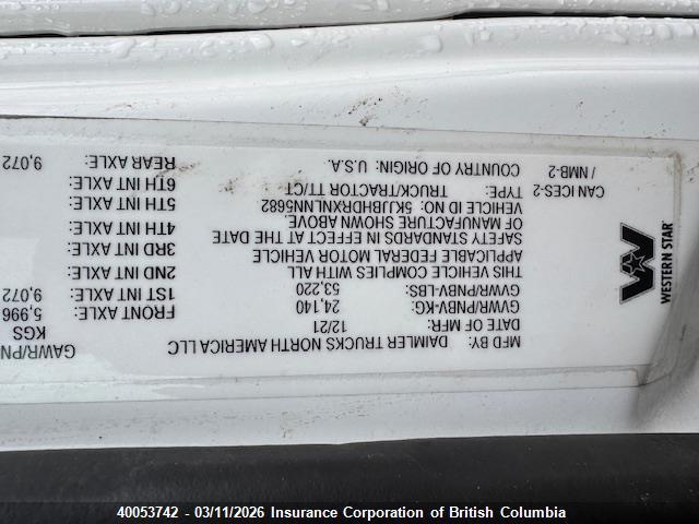 5KJJBHDRXNLNN5682 Western Star 5700 Xe Set Back Axle W/sleeper