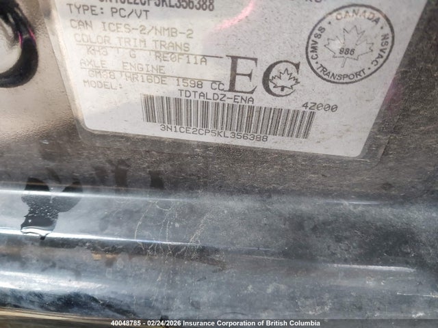3N1CE2CP5KL356388 Nissan Versa Note S/sr/sv