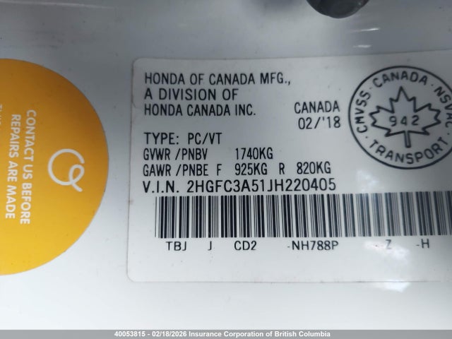 Honda Civic 2018 2HGFC3A51JH220405 Image 9