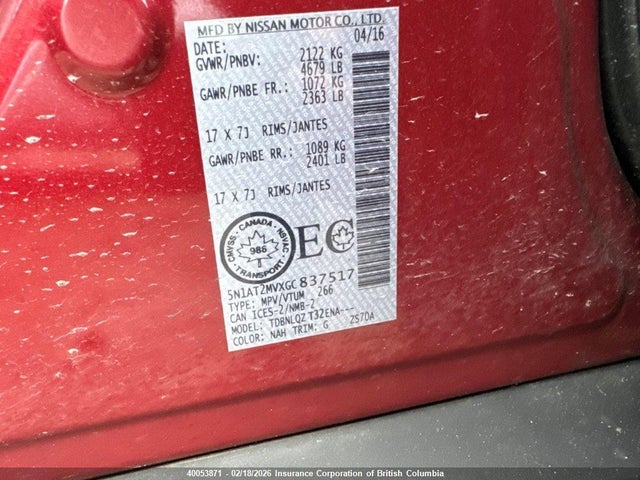 Nissan Rogue 2016 5N1AT2MVXGC837517 Image 5