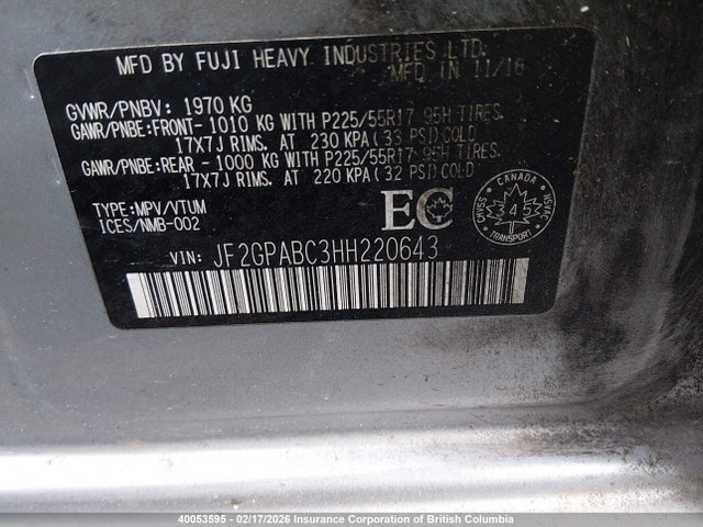 JF2GPABC3HH220643 Subaru Crosstrek Premium