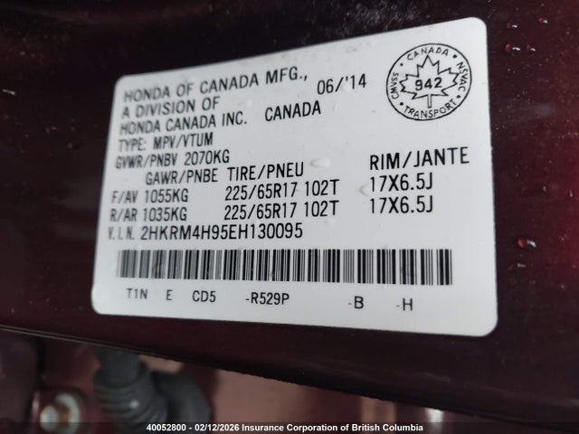 2HKRM4H95EH130095 Honda Cr-v Touring
