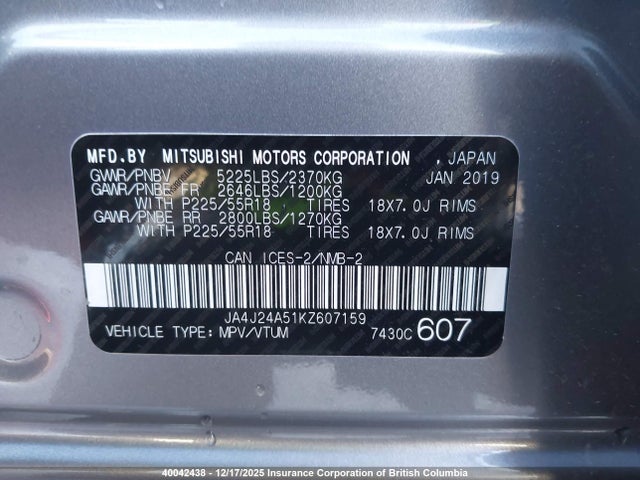 Mitsubishi Outlander Sel/gt 2019 JA4J24A51KZ607159 Image 9