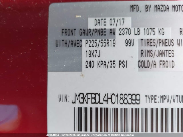 JM3KFBDL4H0188399 Mazda CX-5