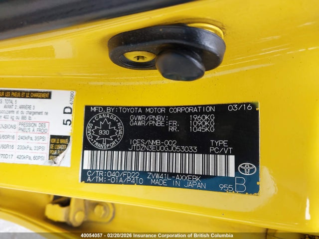 JTDZN3EU0GJ053033 Toyota Prius