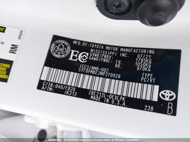 5YFBPMBE2MP270928 Toyota COROLLA LE