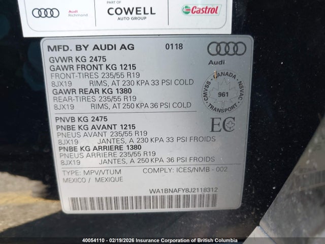 WA1BNAFY8J2118312 Audi Q5
