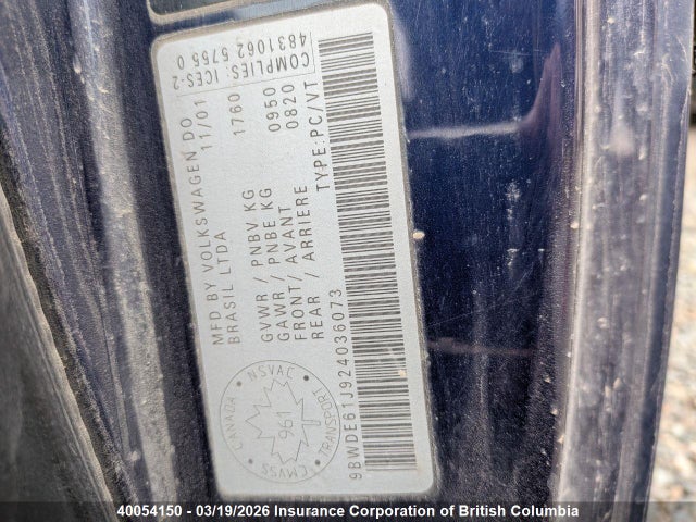 Aukcja sprzedaży 2002 Volkswagen Golf, vin: 9BWDE61J924036073, numer aukcji: 40054150